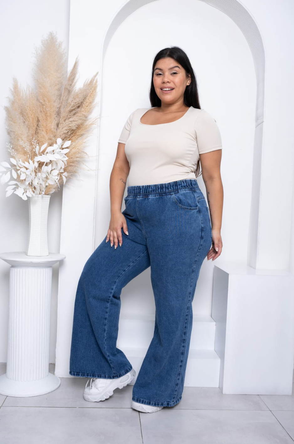 JEAN WIDE LEG RIGIDO CON ELASTICO
