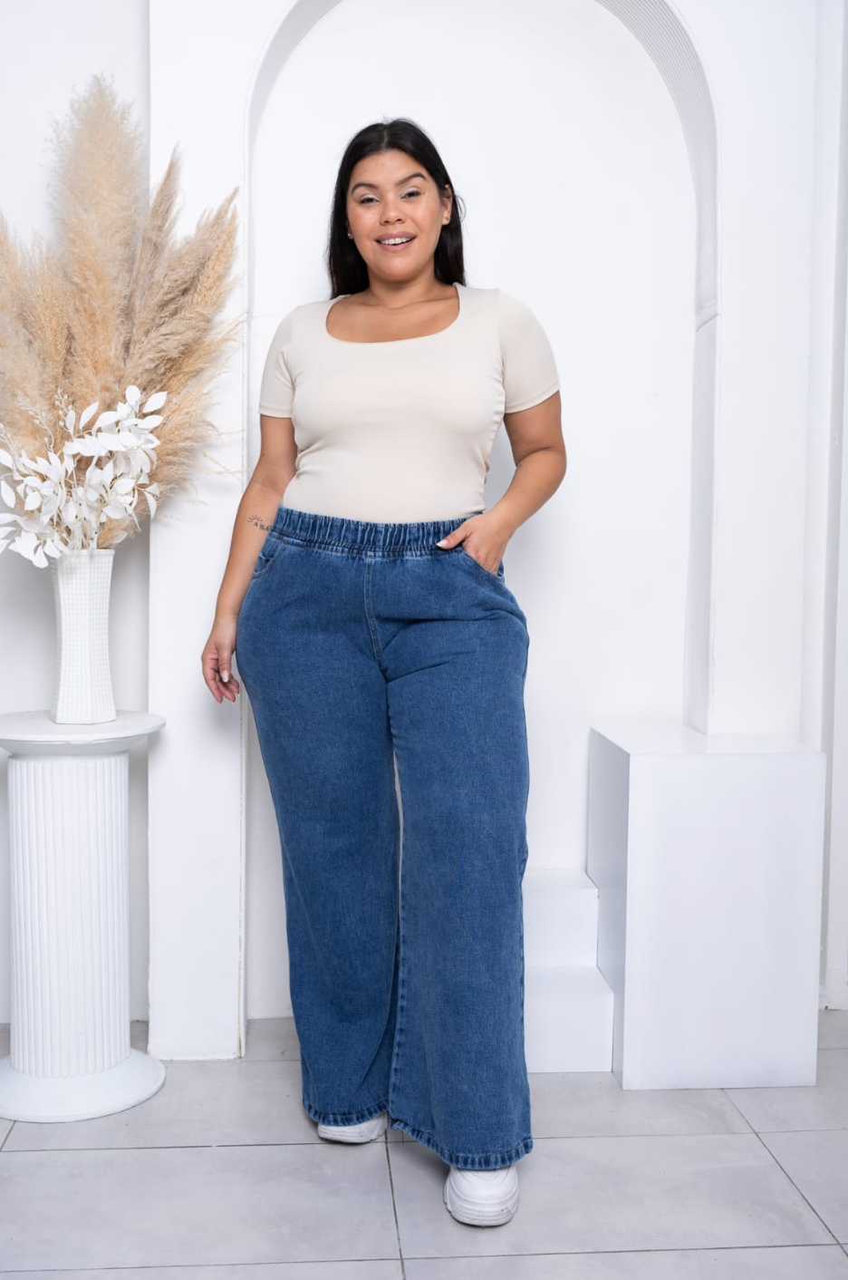 JEAN WIDE LEG RIGIDO CON ELASTICO