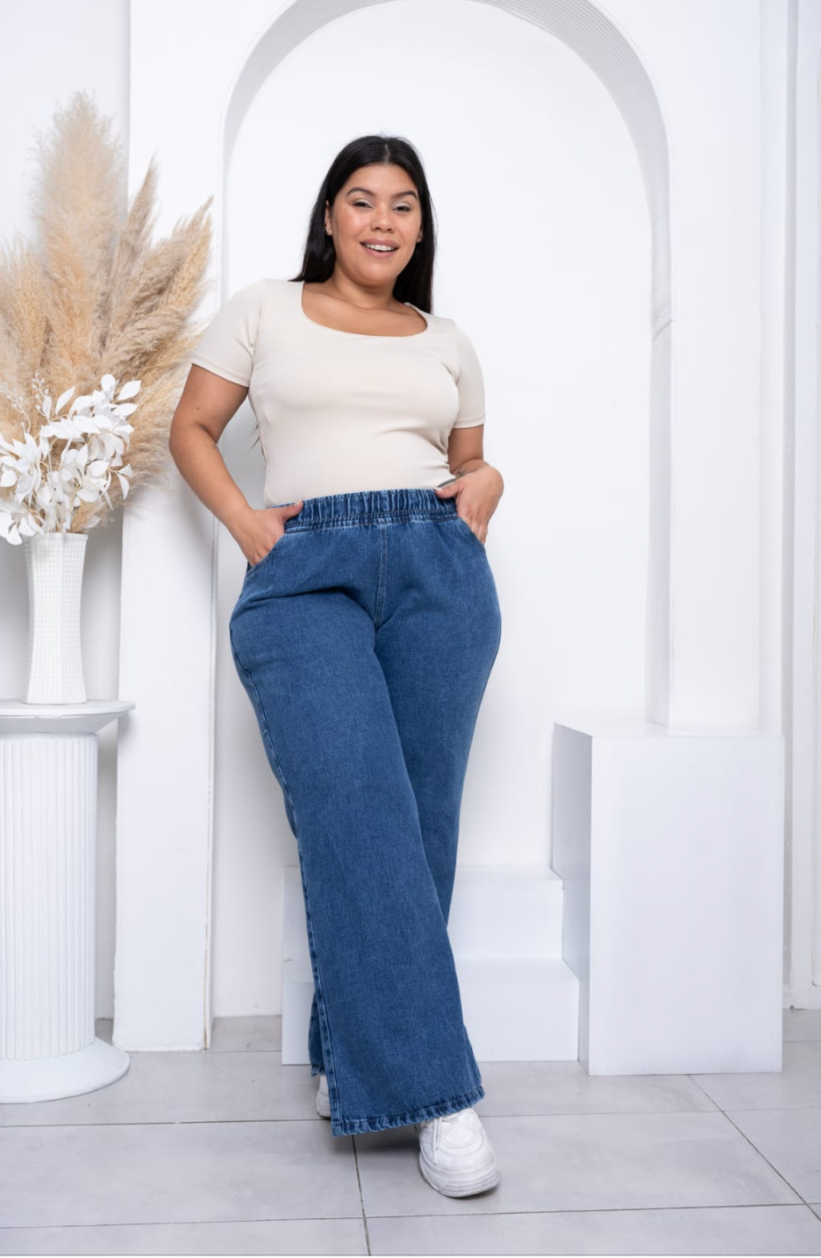 JEAN WIDE LEG RIGIDO CON ELASTICO