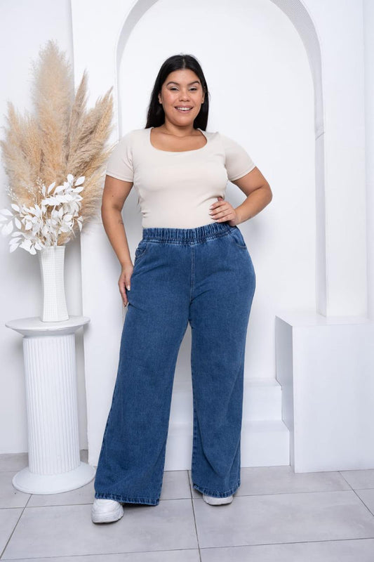 JEAN WIDE LEG RIGIDO CON ELASTICO